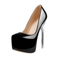 Plateau Pumps mit Pfennigabsatz Kristallabsatz High heels Lack - Image 2