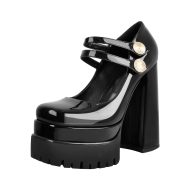 Plateau Mary Janes mit Blockabsatz Riemchenpumps Quadratischer Zehenpartie - Image 2