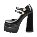 Plateau Mary Janes mit Blockabsatz Riemchenpumps Quadratischer Zehenpartie