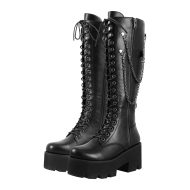 Plateau Schürstiefel mit Blockabsatz verzierte Kette Gothische Langschaft Stiefel - Image 2