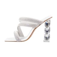 Strass Riemchen Sandalen zum Hineinschlüpfen mit klobigem Absatz