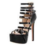 Plateau Riemchensandalen Stilettos Schnallen Reißverschluss Abendschuhe