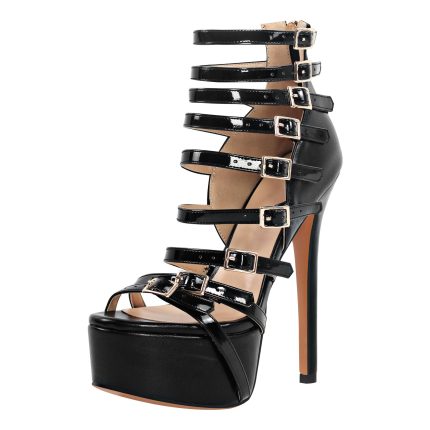 Plateau Riemchensandalen Stilettos Schnallen Reißverschluss Abendschuhe