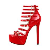 Plateau Riemchensandalen Stilettos Schnallen Reißverschluss Abendschuhe - Image 10
