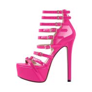 Plateau Riemchensandalen Stilettos Schnallen Reißverschluss Abendschuhe - Image 15