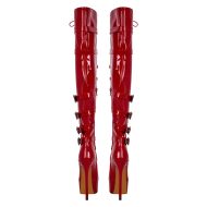 Plateau Overknee Langschaft Stiefel mit Stilettos High Heels Lack Rot - Image 4
