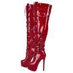 Plateau Overknee Langschaft Stiefel mit Stilettos High Heels Lack Rot