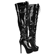 Plateau Overknee Langschaft Stiefel mit Stilettos High Heels Lack Rot - Image 8