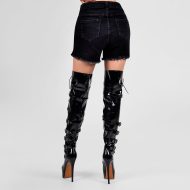 Plateau Overknee Langschaft Stiefel mit Stilettos High Heels Lack Rot - Image 10