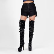 Plateau Overknee Langschaft Stiefel mit Stilettos High Heels Lack Rot - Image 11