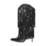 Mid Calf Stiefel mit Pfennigabsatz verzierte Quasten Stiletto Lack