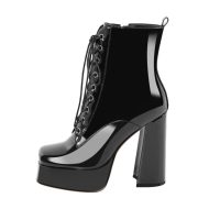 Schnür Stiefeletten mit klobigem Absatz und Plateausohle