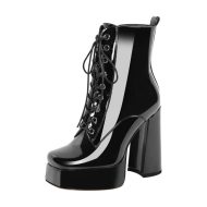Schnür Stiefeletten mit klobigem Absatz und Plateausohle - Image 3