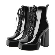 Schnür Stiefeletten mit klobigem Absatz und Plateausohle - Image 4