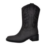 Cowboy Boots Bestickte Westernstiefel mit Blockabsatz Halbstiefel Schwarz