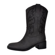 Cowboy Boots Bestickte Westernstiefel mit Blockabsatz Halbstiefel Schwarz