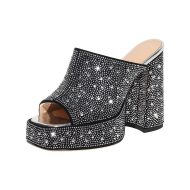 Plateau Pantoletten mit Blockabsatz verzierte Schmucksteinen Slip On Pumps - Image 10