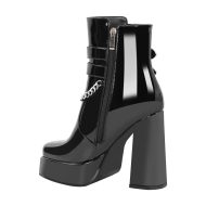 Plateau Stiefeletten verzierte Schnallen Metallketten Knöchelstiefel Blockabsatz - Image 3