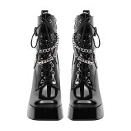 Plateau Schnürstiefel verzierte Schnallen Metallketten Knöchelstiefel Blockabsatz - Image 3