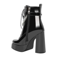 Plateau Schnürstiefel verzierte Schnallen Metallketten Knöchelstiefel Blockabsatz - Image 4