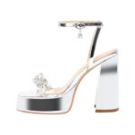 Plateau Strass Sandalen mit Blockabsatz Silber Gold Abendschuhe