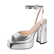 Offene Zehen Sandalen Slingbacks verzierte Schnallen Blockabsatz - Image 7