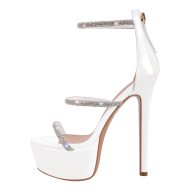 Plateau Riemchensandalen mit Strass Riemchen Schnallen Pfennigabsatz Stilettos High Heels - Image 5