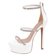 Plateau Riemchensandalen mit Strass Riemchen Schnallen Pfennigabsatz Stilettos High Heels - Image 7