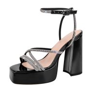 Plateau Sandalen mit Blockabsatz Slingbacks Strass Kreuzriemchen - Image 2