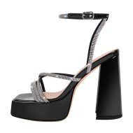 Plateau Sandalen mit Blockabsatz Slingbacks Strass Kreuzriemchen