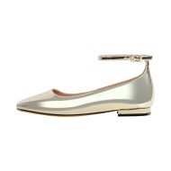 Flache Pumps Mary Janes Lack Bequeme Ballerinas Knöchelschnallen Gold Silber - Image 6