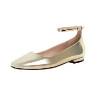 Flache Pumps Mary Janes Lack Bequeme Ballerinas Knöchelschnallen Gold Silber - Image 7