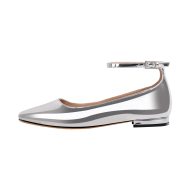 Flache Pumps Mary Janes Lack Bequeme Ballerinas Knöchelschnallen Gold Silber