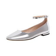 Flache Pumps Mary Janes Lack Bequeme Ballerinas Knöchelschnallen Gold Silber - Image 2
