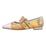 Mary janes Flache Pumps Schnallen lack Glitzer Ballerinas Silber Gold