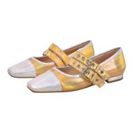Mary janes Flache Pumps Schnallen lack Glitzer Ballerinas Silber Gold - Image 2