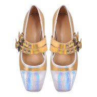 Mary janes Flache Pumps Schnallen lack Glitzer Ballerinas Silber Gold - Image 3