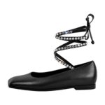 Flache Pumps mit Knöchelriemchen verzierte Schmucksteinen Ballerinas