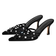 Pantoletten mit Kitten absatz Kreuzriemchen verzierte Schmucksteinen High Heels - Image 2