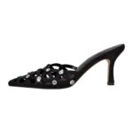Pantoletten mit Kitten absatz Kreuzriemchen verzierte Schmucksteinen High Heels