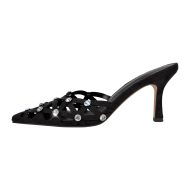 Pantoletten mit Kitten absatz Kreuzriemchen verzierte Schmucksteinen High Heels