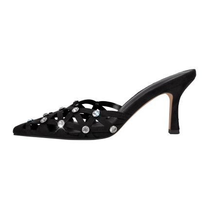 Pantoletten mit Kitten absatz Kreuzriemchen verzierte Schmucksteinen High Heels
