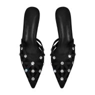 Pantoletten mit Kitten absatz Kreuzriemchen verzierte Schmucksteinen High Heels - Image 4