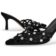 Pantoletten mit Kitten absatz Kreuzriemchen verzierte Schmucksteinen High Heels - Image 3
