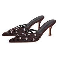 Pantoletten mit Kitten absatz Kreuzriemchen verzierte Schmucksteinen High Heels - Image 11