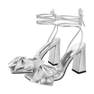 Sandalen verzierte Schleife mit Knöchelriemchen Abendschuhe Absatzschuhe Glitzer - Image 2