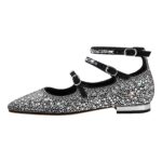 Glänzende Flache Schuhe Mary Janes Ballerinas Strass Schnallen