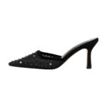 Spitze Zehen Pantoletten mit Kitten Absatz Stilettos Slip On Pumps Schmucksteinen