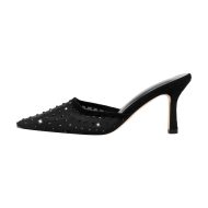 Spitze Zehen Pantoletten mit Kitten Absatz Stilettos Slip On Pumps Schmucksteinen