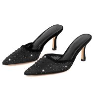 Spitze Zehen Pantoletten mit Kitten Absatz Stilettos Slip On Pumps Schmucksteinen - Image 3